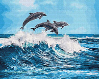 Набор для раскрашивания на подрамнике Картина по номерам  "Дельфины над волной", 40х50 см.