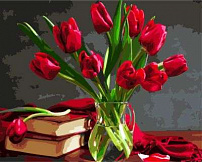 Набор для раскрашивания (картина) по номерам на холсте с подрамником GX8115 Букет красных тюльпанов 