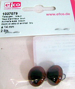 Глазки стеклянные для мишек Тедди и кукол на металлической петле, цвет коричневый, диаметр 14 мм, 2 