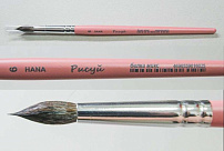 Кисть белка микс HANA круглая ручка короткая розовая белая обойма №6