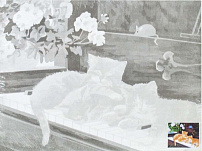 Сонет Холст на картоне с эскизом, Котята, 30х40 см