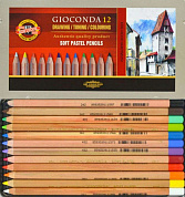 KOH-I-NOOR 8827 (12)Набор пастельных карандашей 12цветов Gioconda,  в жестяной коробке