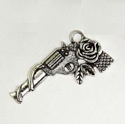 Декор для творчества металл "Револьвер с розой" серебро 1,4х3 см   4289361